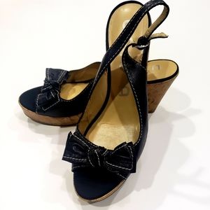 Black Bow Cork Wedges